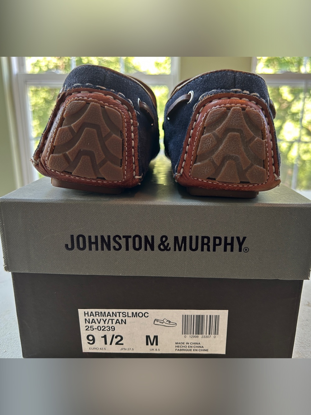 Johnston & Murphy Hartman. Navy Suede Tassel Driving Loafers Red & Cream Accent - Picture 5 of 7